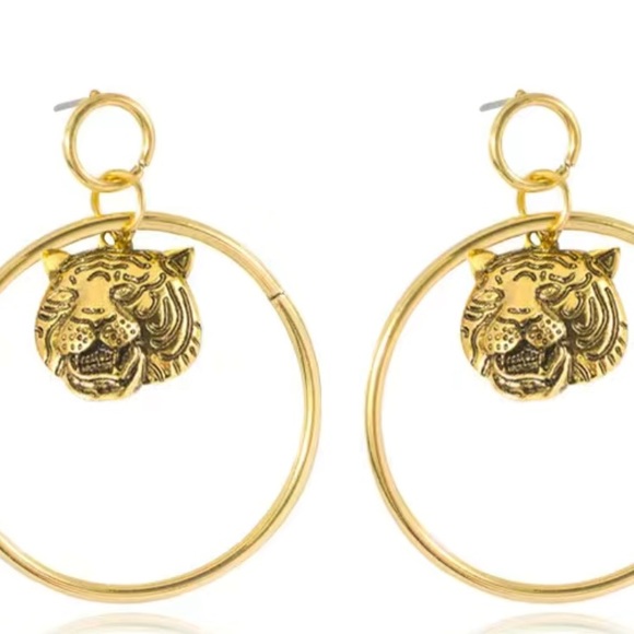 Gold Tiger Hoop Earrings - Picture 4 of 5